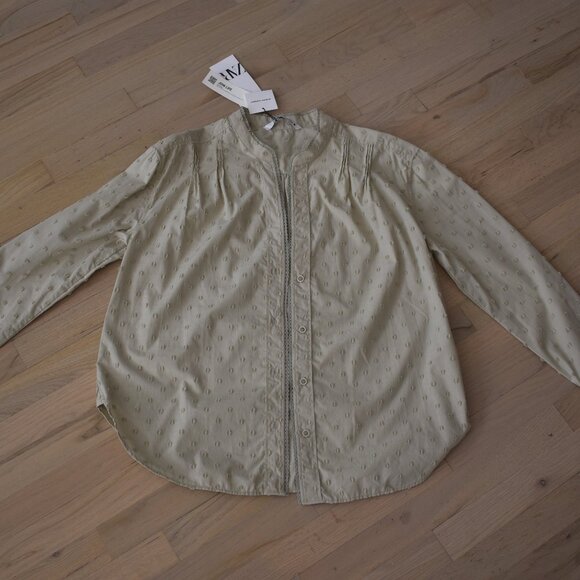 NWT Zara Women's Green Plumetis Oversized Blouse with Lace Trim - Picture 2 of 11